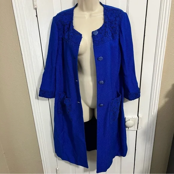 St. John Royal Blue Button Front Longline Cardigan Size 10 - Picture 2 of 10